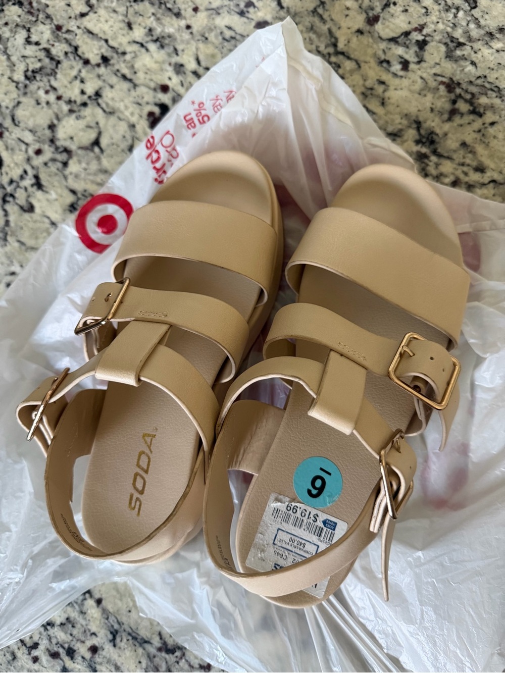 Women's Beige Platform Sandals with Buckle Closure - Picture 7 of 7